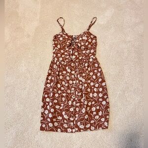 Tie Front Floral Brown Dress